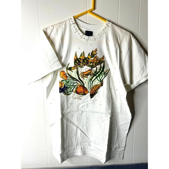 York Trinidad T-Shirt Womens Medium Sea-Life Gold Thread Embroidery Coastal - Picture 8 of 10